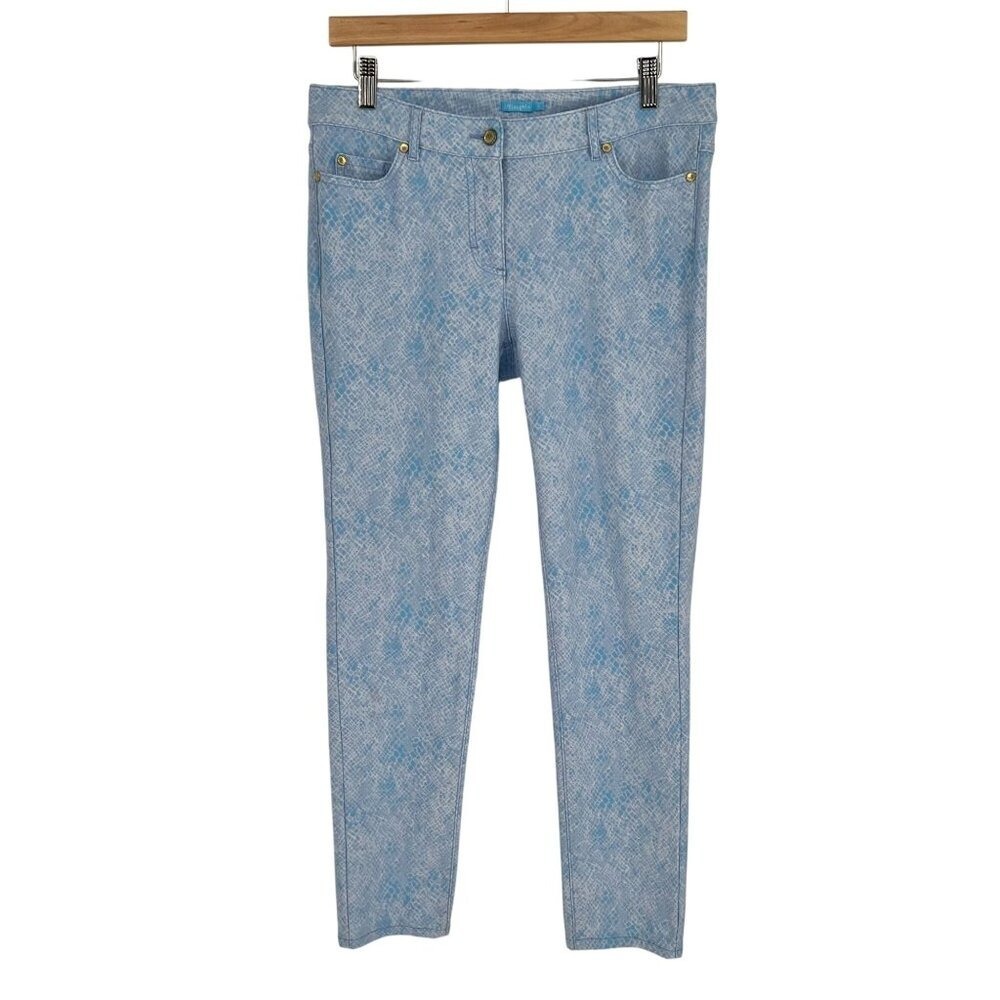 J. McLaughlin Womens Snakeskin Print Slim Fit Pants Size 8 Blue Ankle Cotton